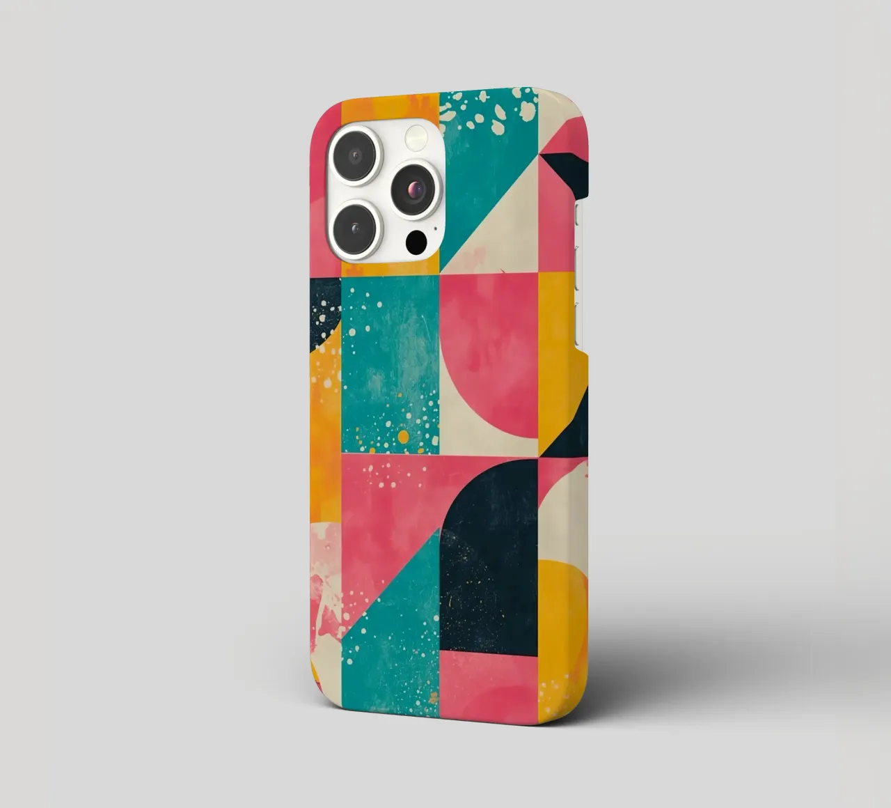 Abstraktes geometrisches Muster mit Quadraten, Dreiecken und Kreisen iPhone Hülle von DesignDoodle