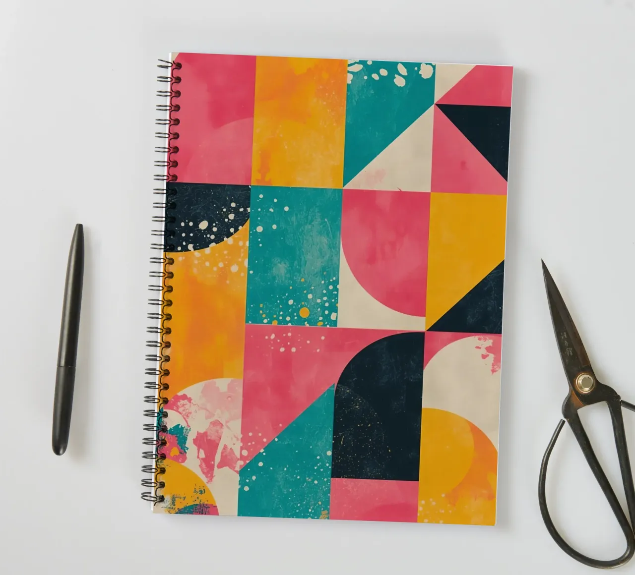Abstract Geometric Pattern with Squares Triangles and Circle spiral notebook by DesignDoodle
