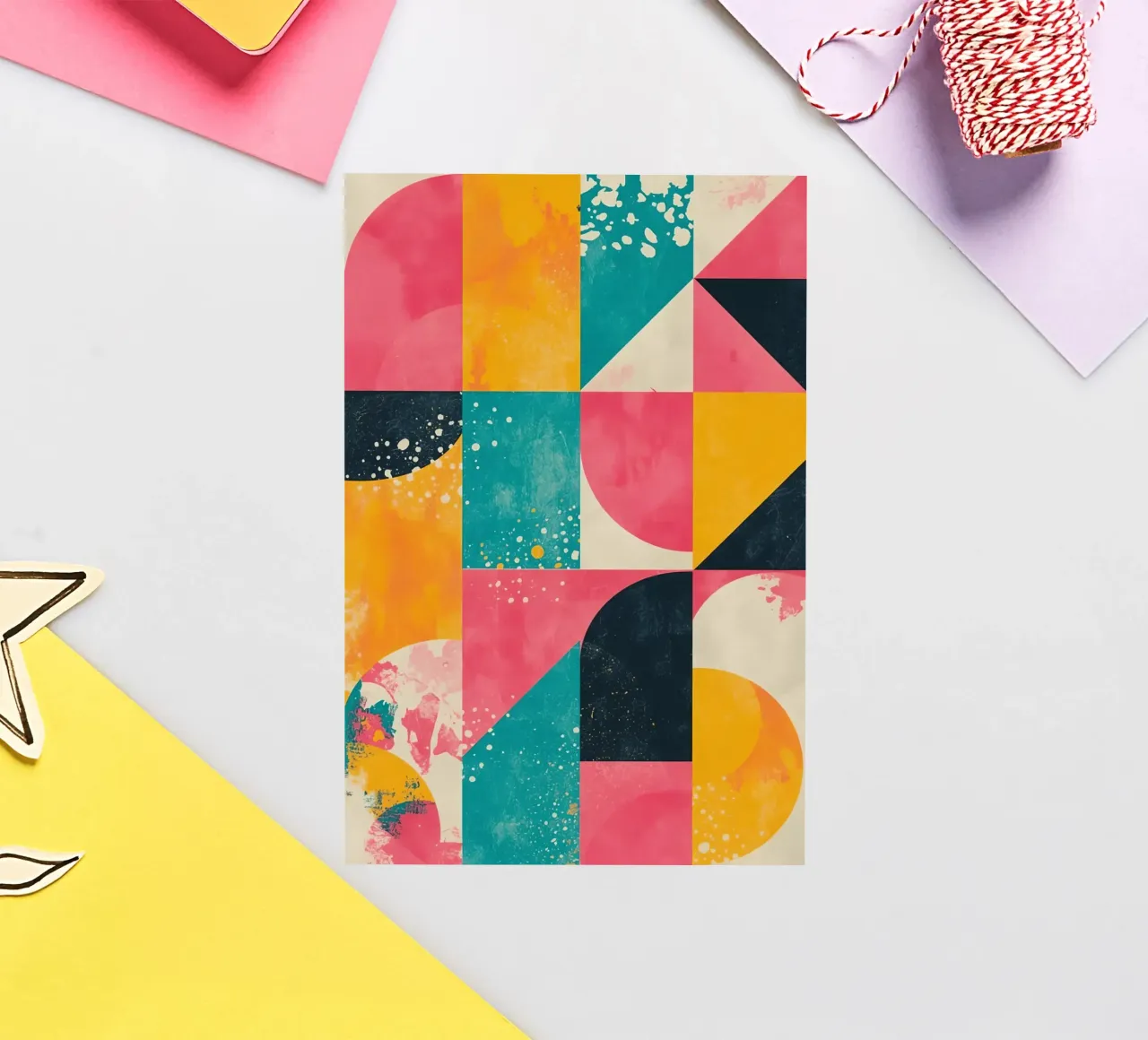Abstract Geometric Pattern with Squares Triangles and Circle sticker by DesignDoodle