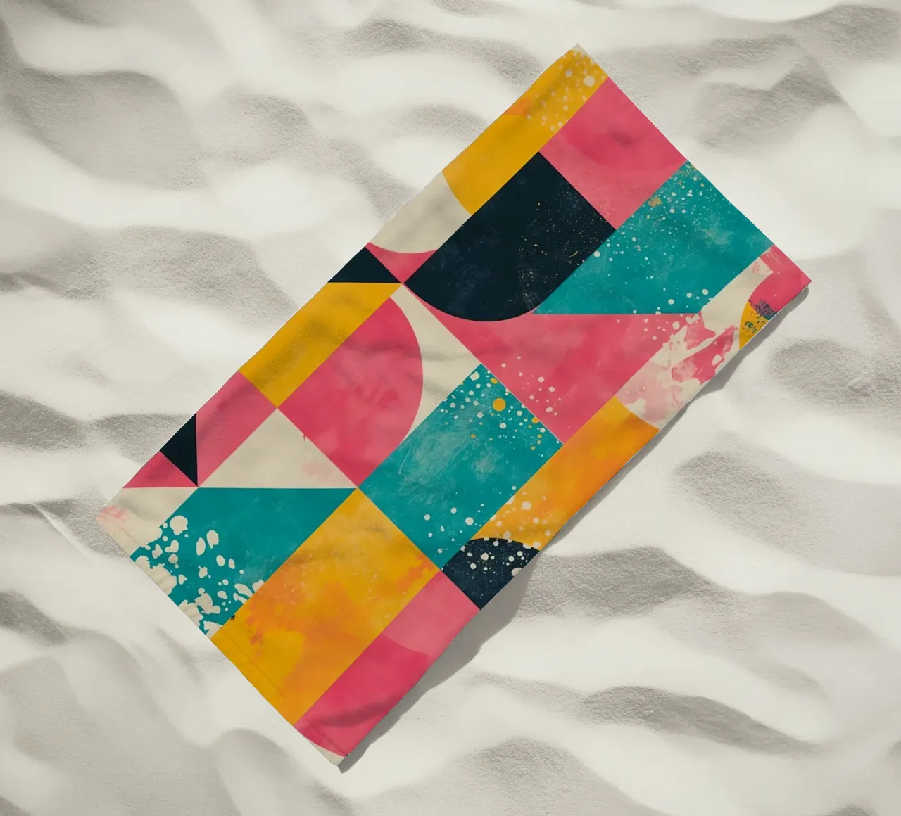 Abstract Geometric Pattern with Squares Triangles and Circle beach towel by DesignDoodle