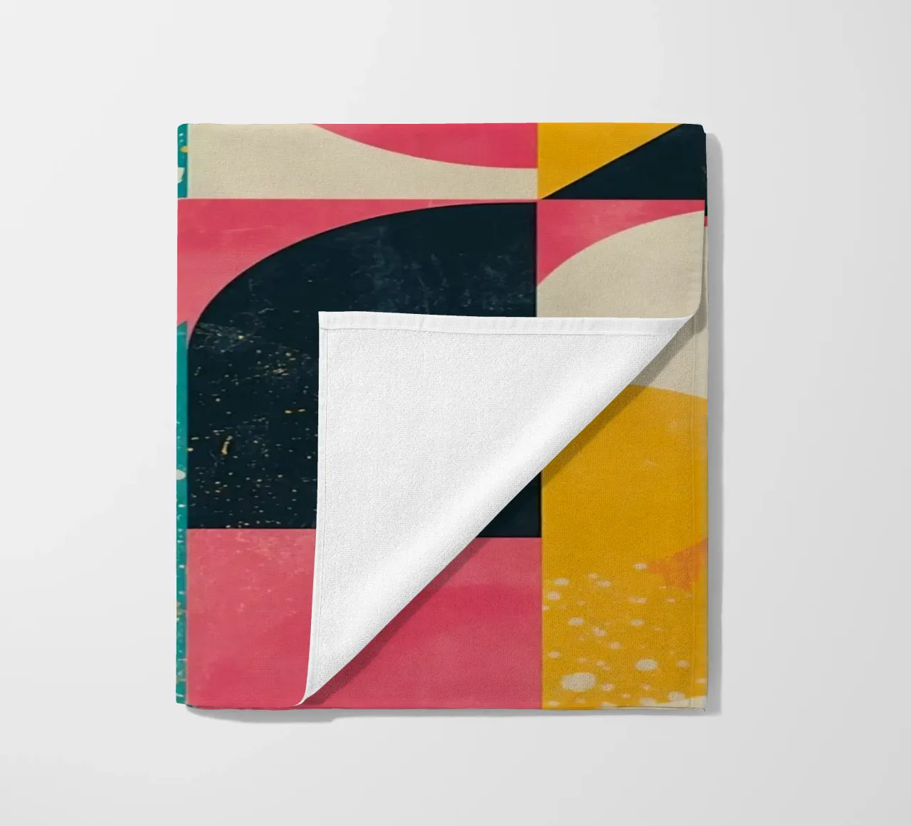 Abstract Geometric Pattern with Squares Triangles and Circle beach towel by DesignDoodle
