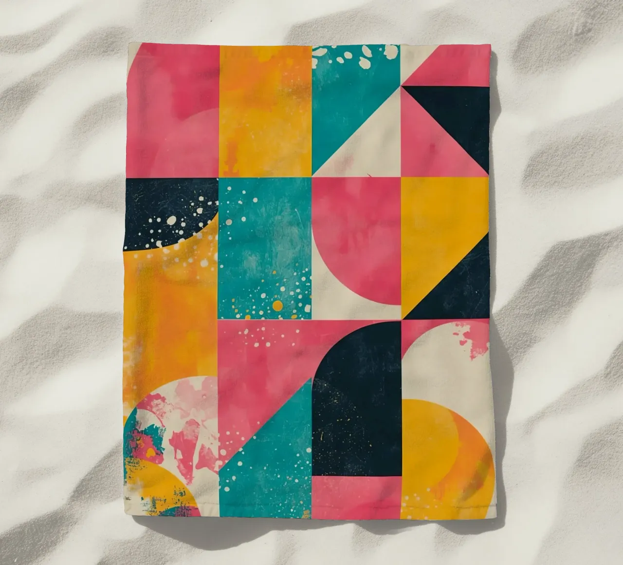 Abstract Geometric Pattern with Squares Triangles and Circle beach towel by DesignDoodle