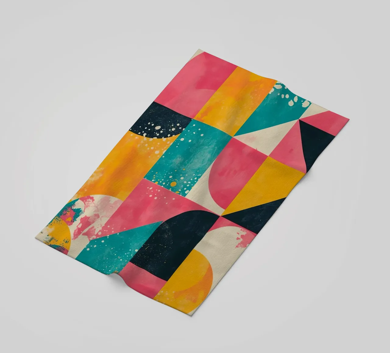 Abstract Geometric Pattern with Squares Triangles and Circle beach towel by DesignDoodle