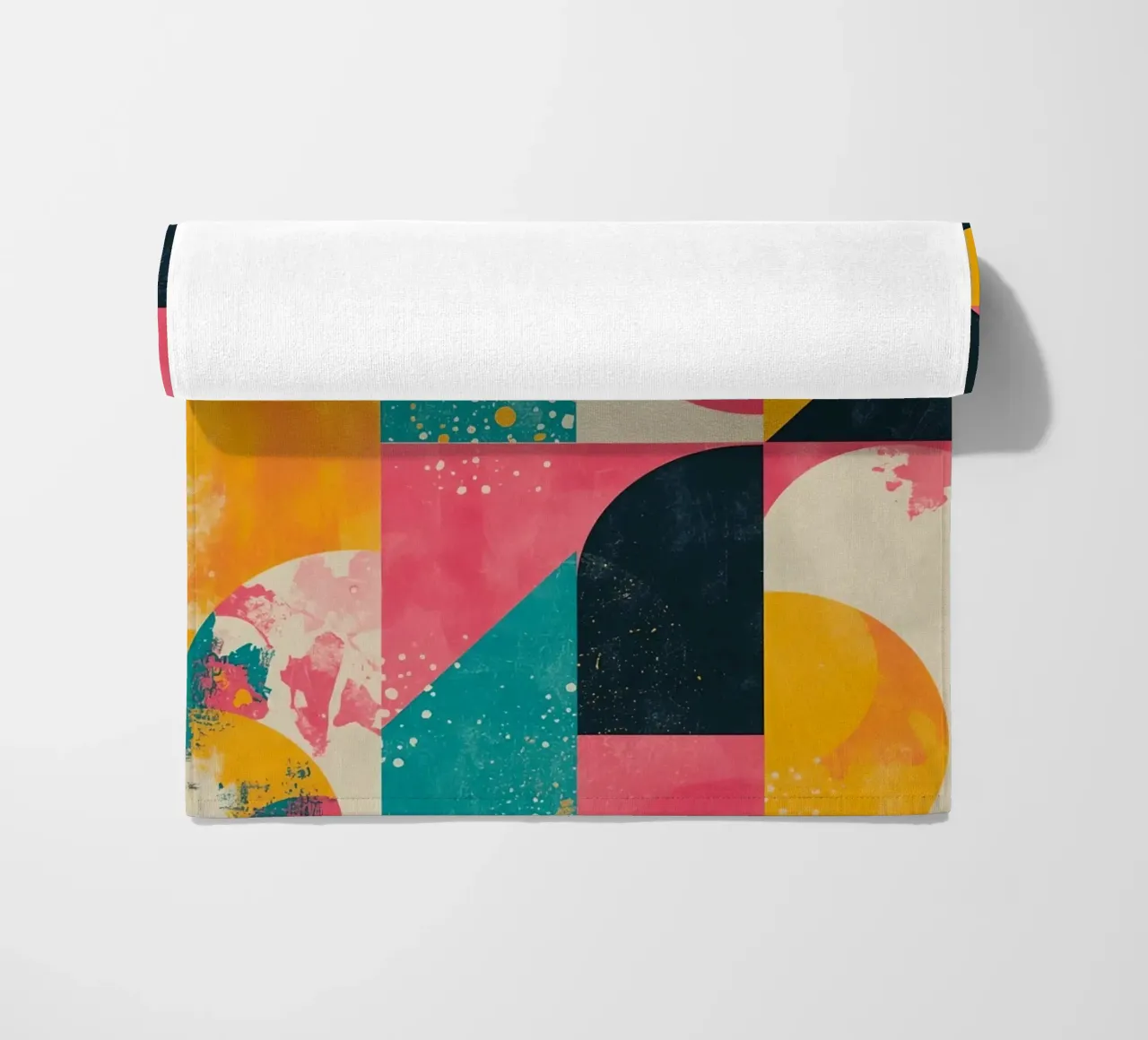 Abstract Geometric Pattern with Squares Triangles and Circle beach towel by DesignDoodle