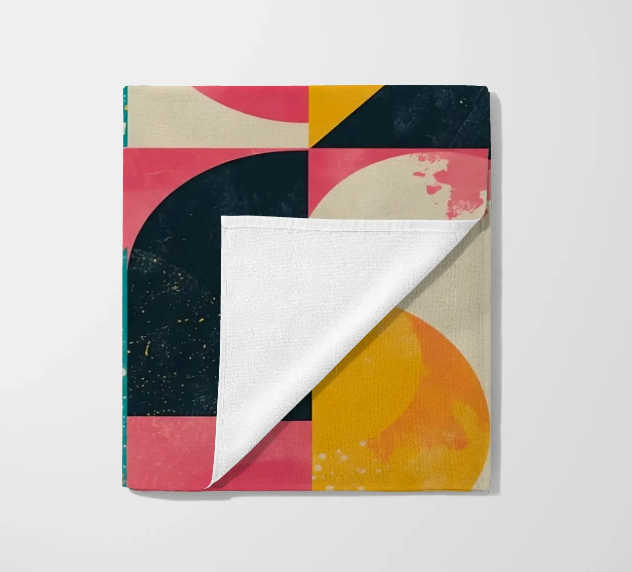 Abstract Geometric Pattern with Squares Triangles and Circle beach towel by DesignDoodle