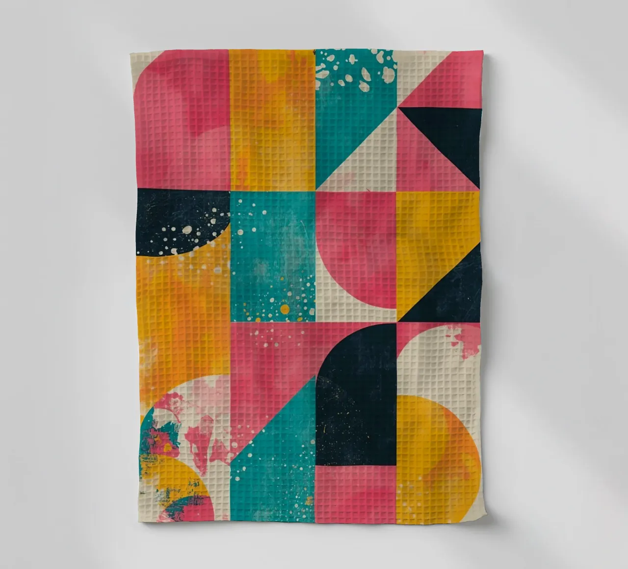 Abstract Geometric Pattern with Squares Triangles and Circle tea towel by DesignDoodle