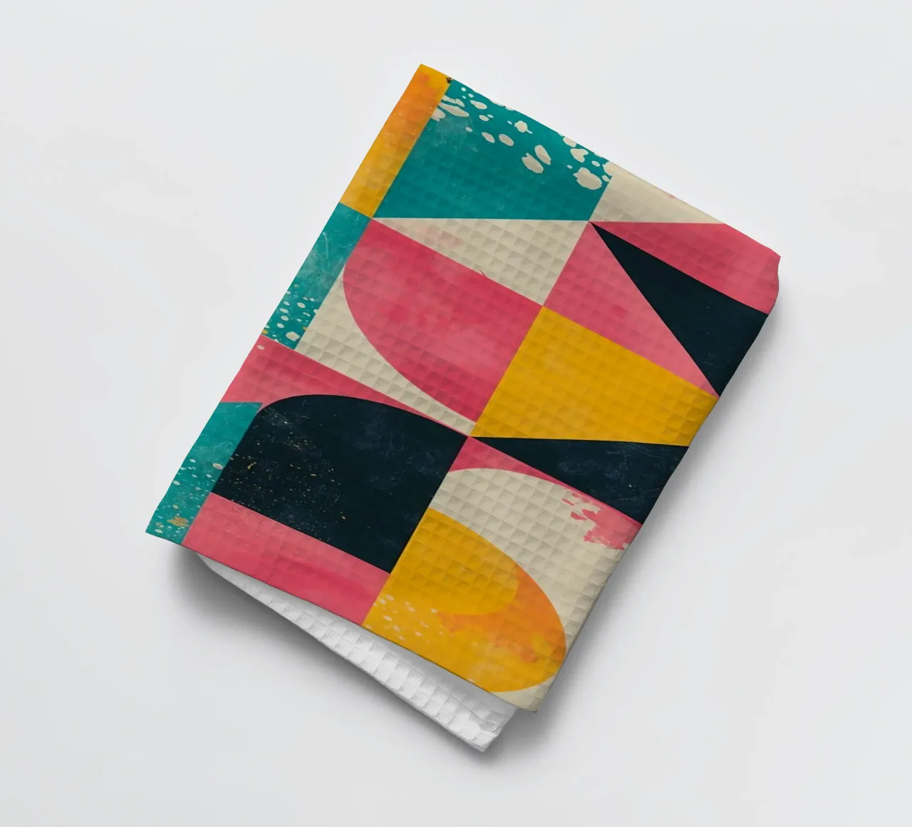 Abstract Geometric Pattern with Squares Triangles and Circle tea towel by DesignDoodle