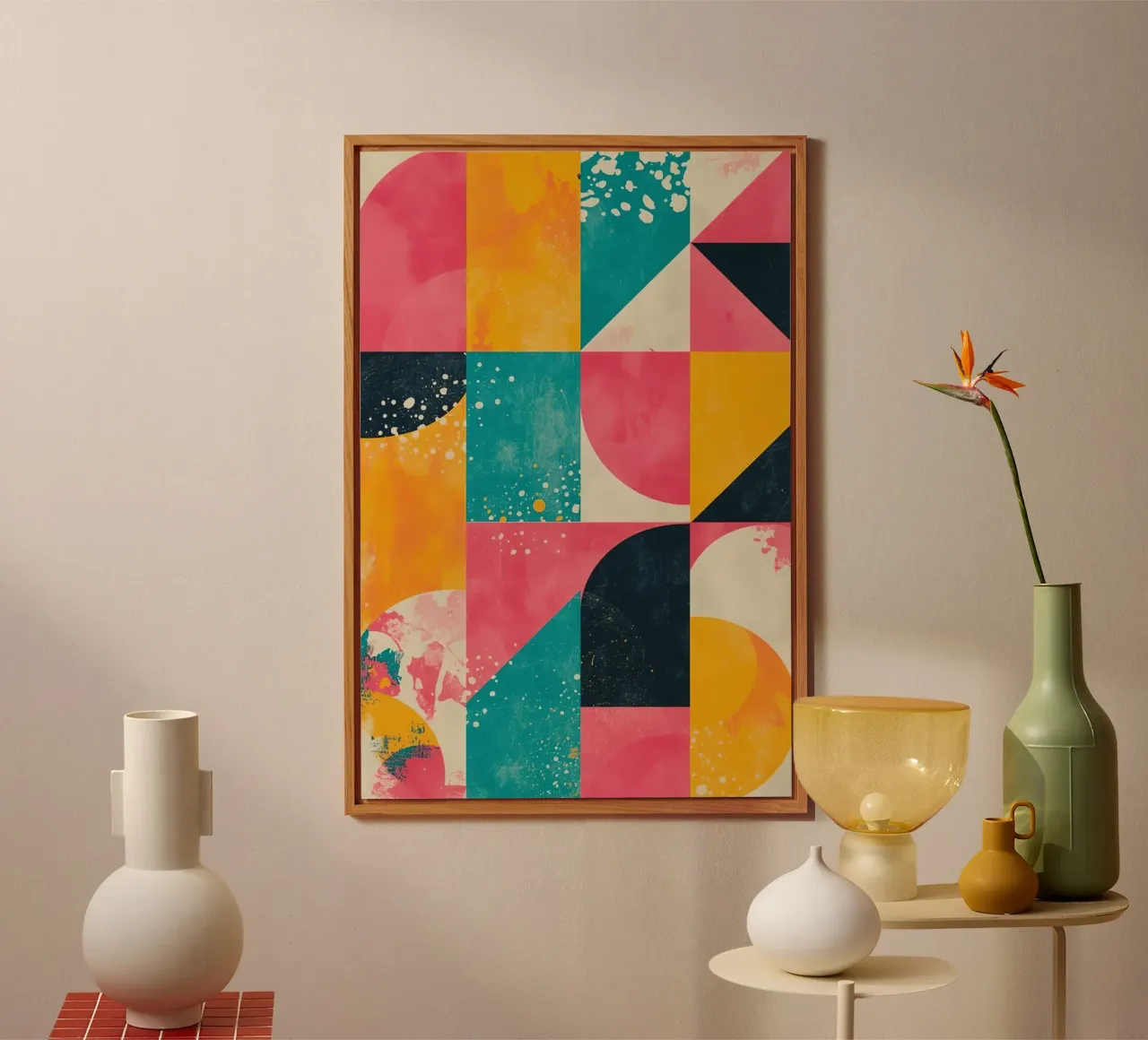 Abstract Geometric Pattern with Squares Triangles and Circle alu-dibond by DesignDoodle