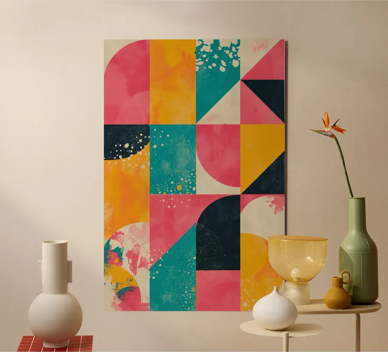 Abstract Geometric Pattern with Squares Triangles and Circle forex plate by DesignDoodle