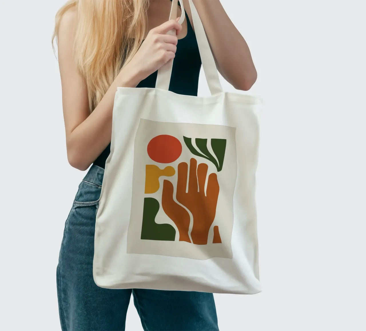 Boho Hand with Abstract Landscape borsa in juta da LisaArtes