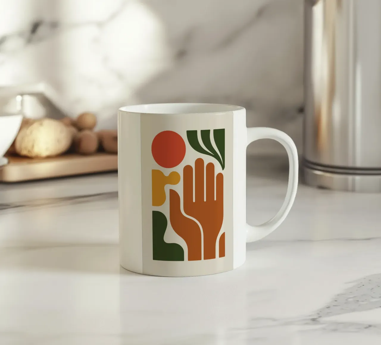 Boho Hand with Abstract Landscape tazza in ceramica da LisaArtes