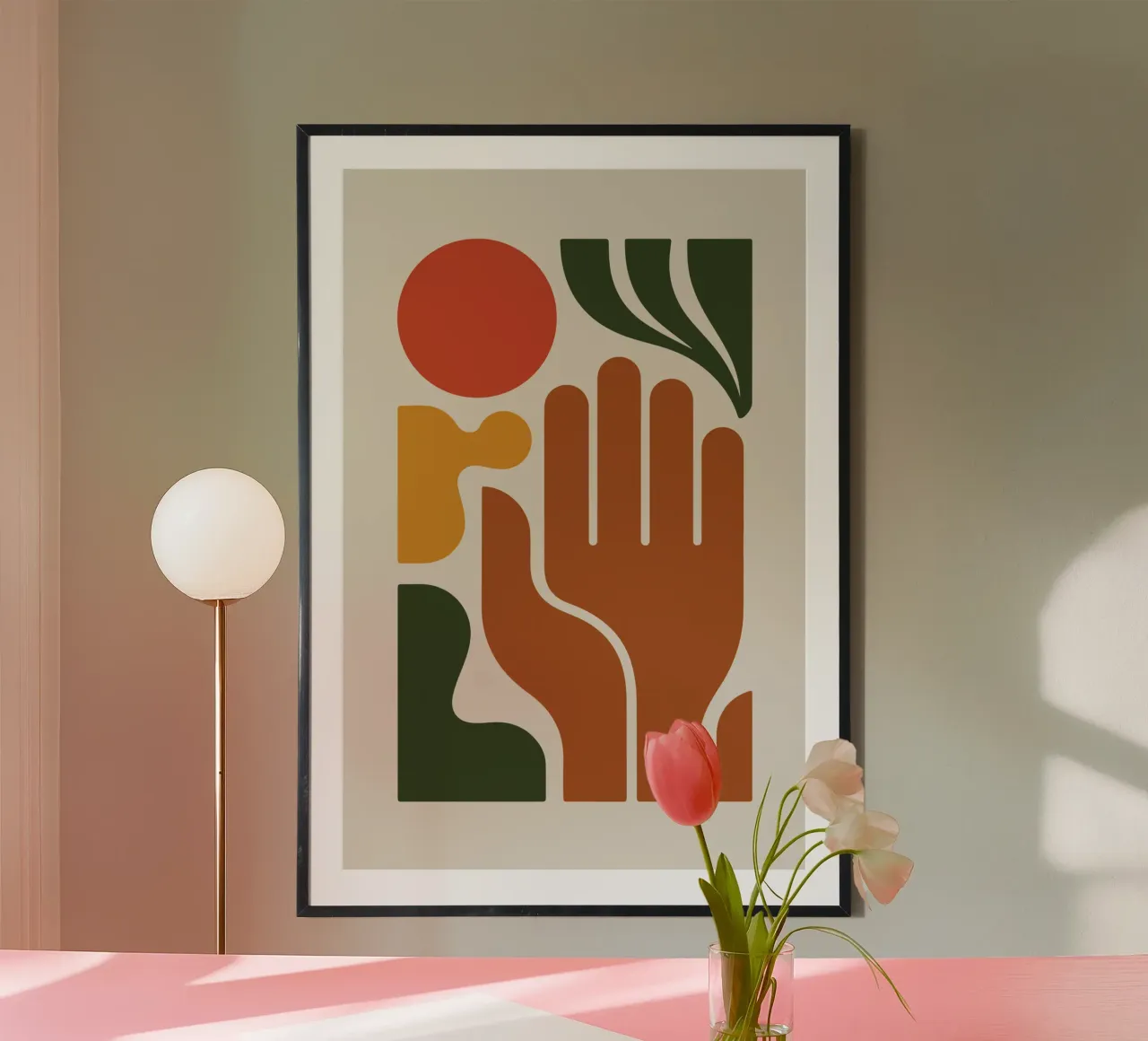 Boho Hand with Abstract Landscape poster con telaio in legno da LisaArtes