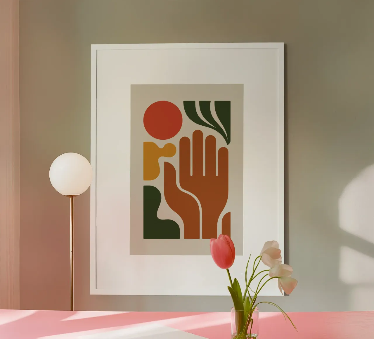 Boho Hand with Abstract Landscape poster con telaio in legno da LisaArtes