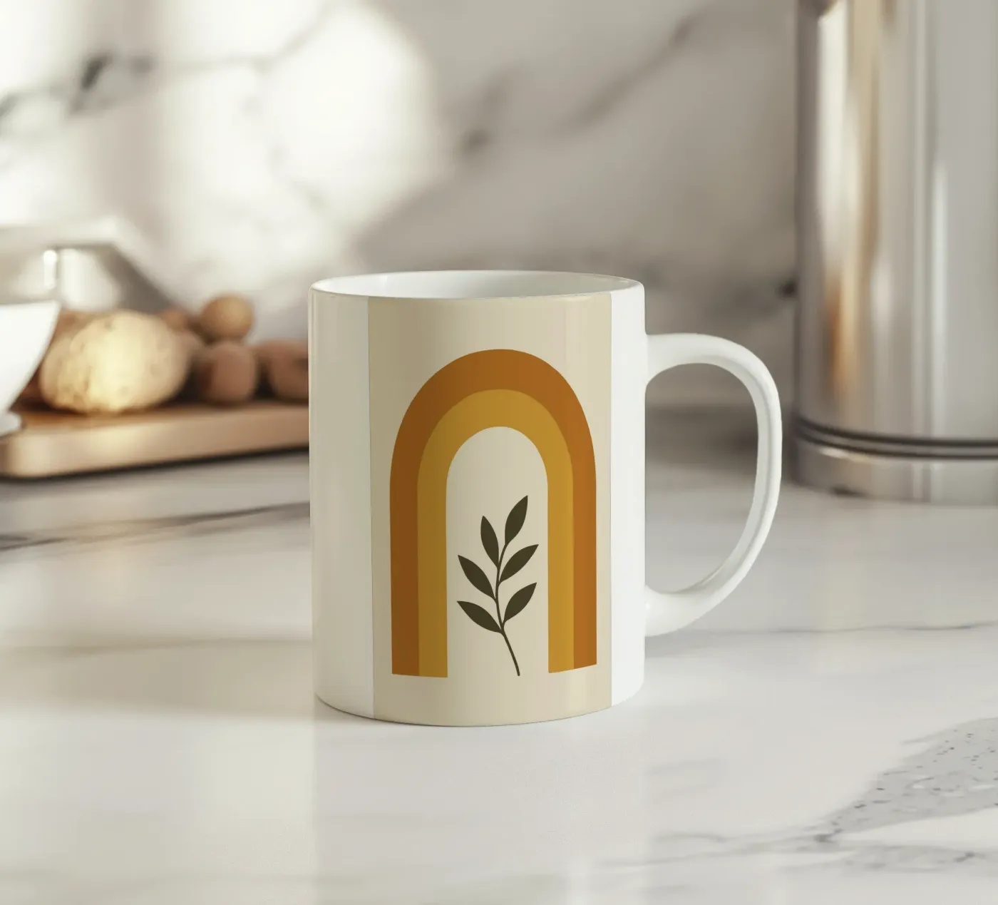 Boho Rainbow Leaf ceramic mug by LisaArtes