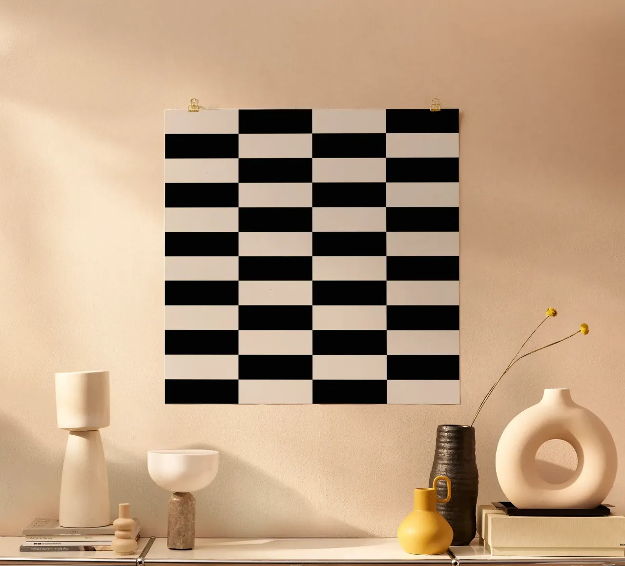 Black and white timeless mid century lines poster con telaio in legno da TijanaArtStudio88