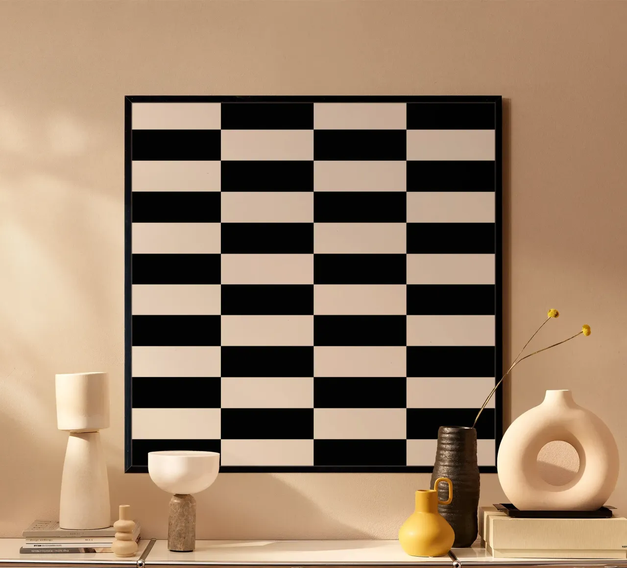Black and white timeless mid century lines poster con telaio in legno da TijanaArtStudio88
