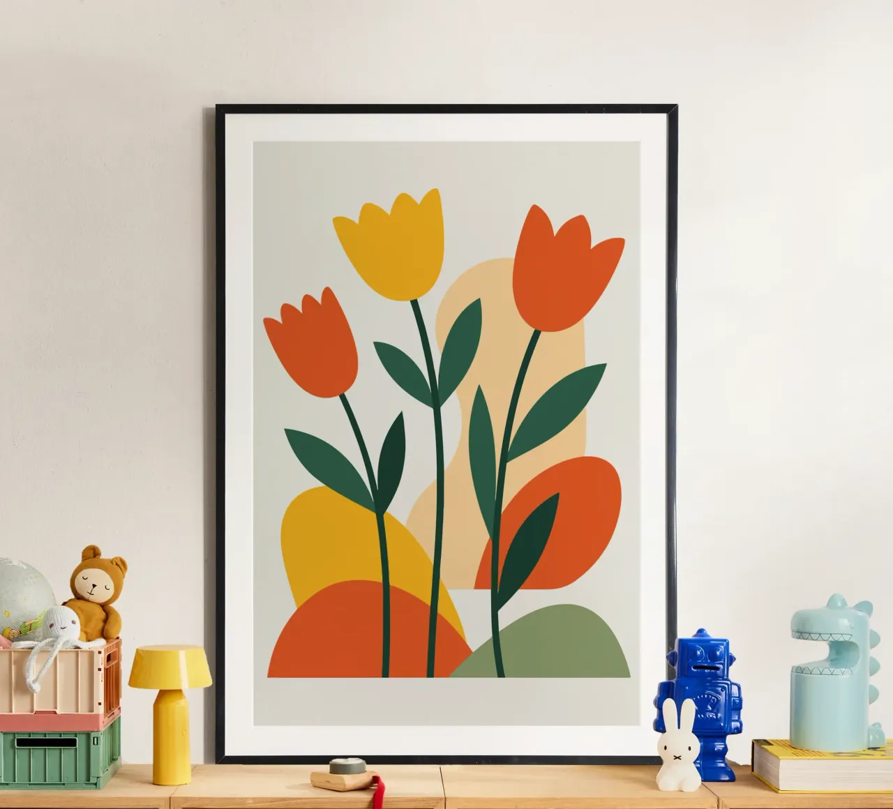 Bold Boho Tulips poster con telaio in legno da LisaArtes