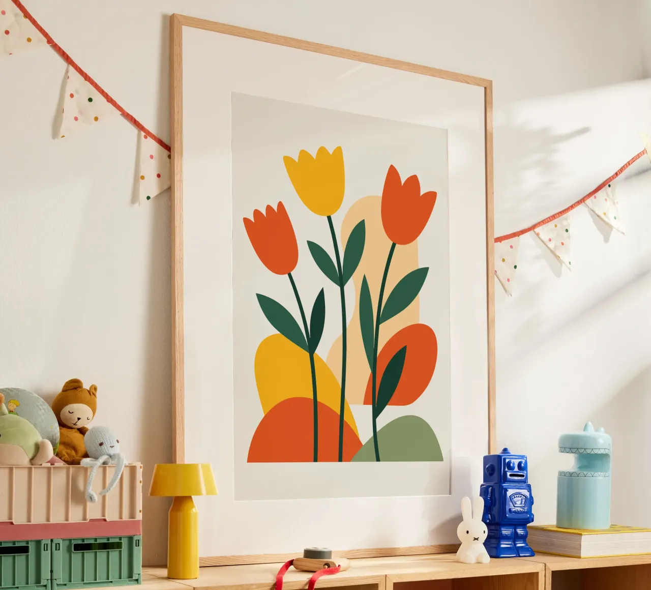 Bold Boho Tulips poster con telaio in legno da LisaArtes