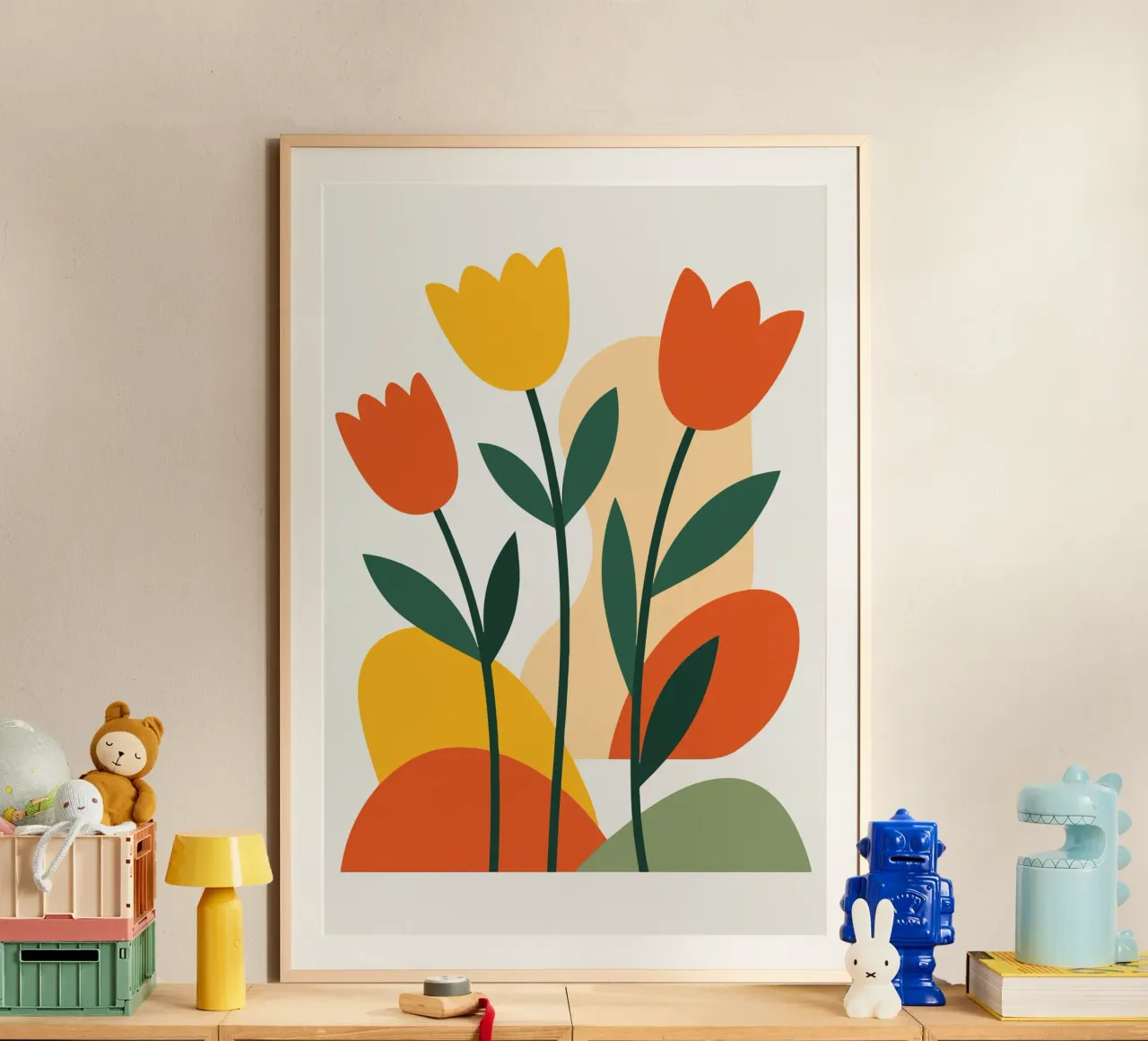 Bold Boho Tulips poster con telaio in legno da LisaArtes