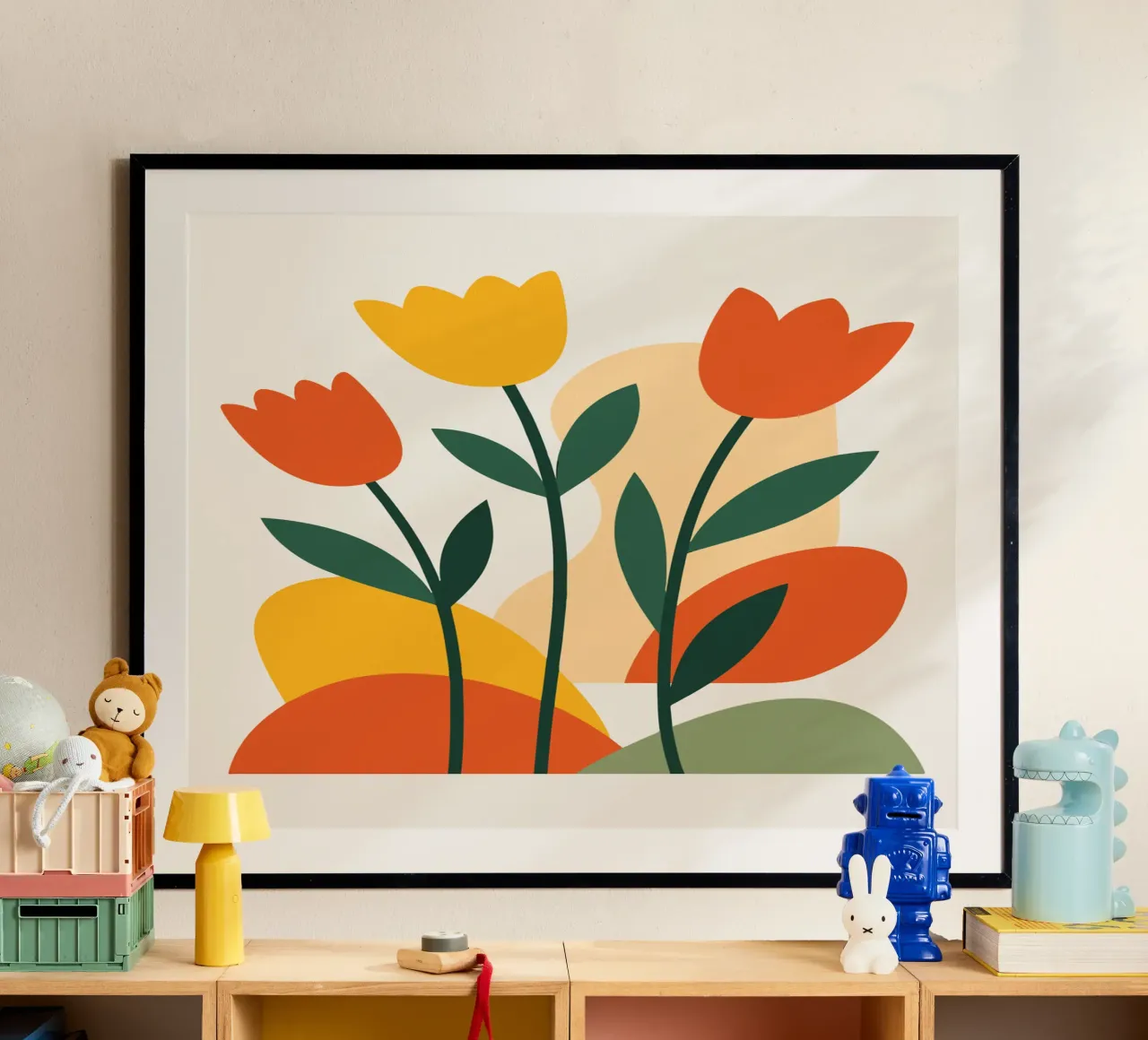 Bold Boho Tulips poster con telaio in legno da LisaArtes