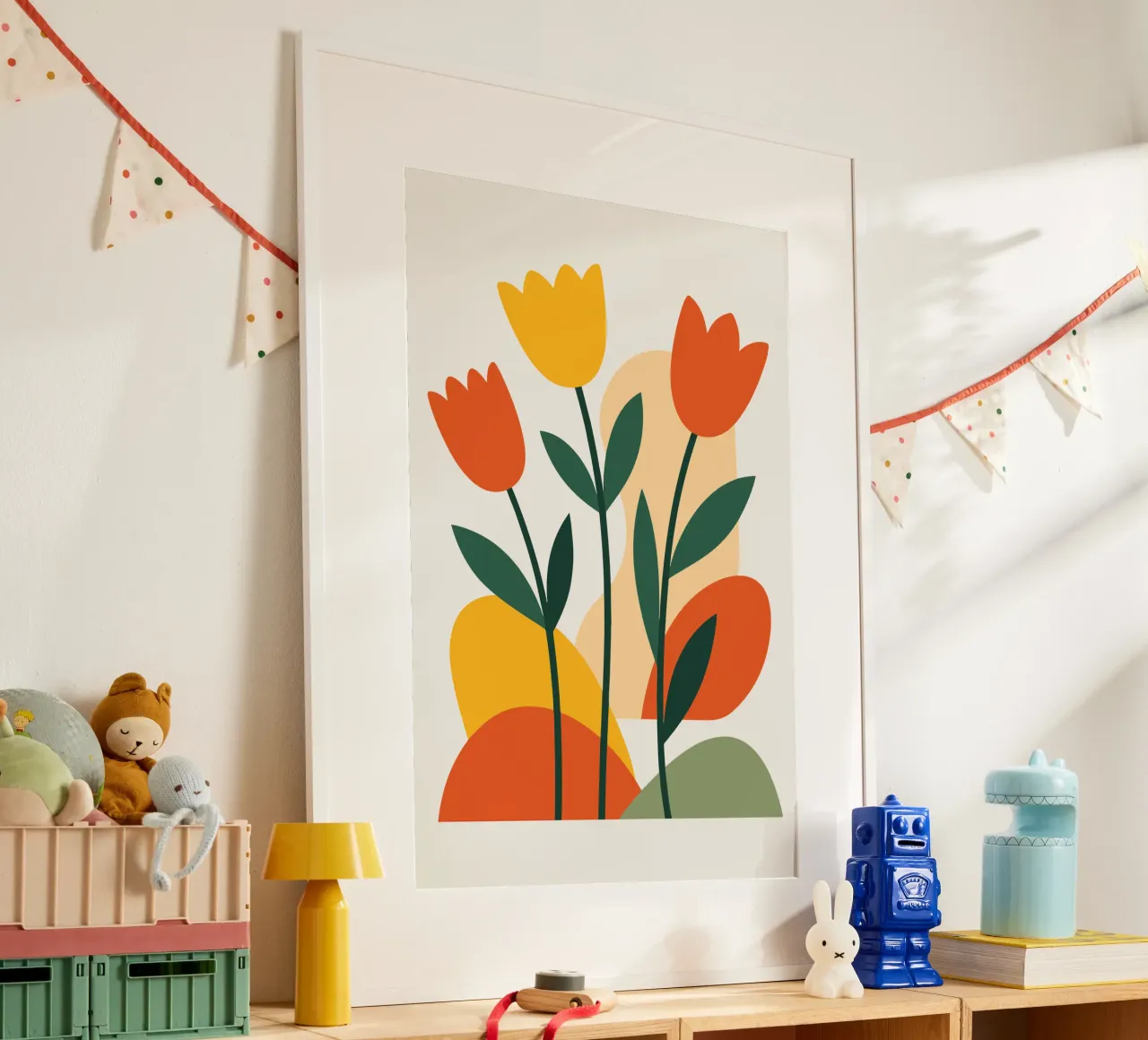 Bold Boho Tulips poster con telaio in legno da LisaArtes