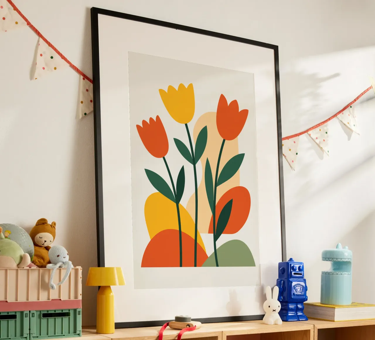 Bold Boho Tulips poster con telaio in legno da LisaArtes