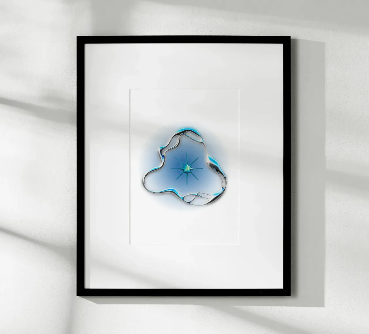 stella in metallo con finitura cromata e aureola poster con telaio in plastica da morphinaeblue