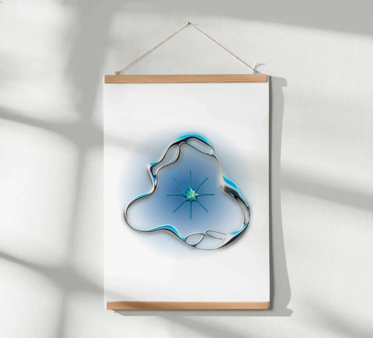 stella in metallo con finitura cromata e aureola poster con telaio in plastica da morphinaeblue