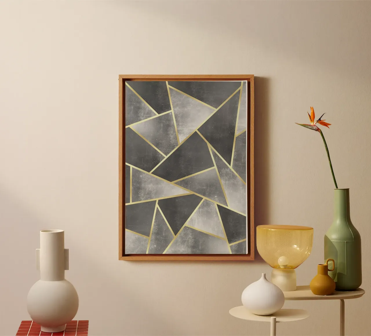triangoli geometrici astratti linee d'oro tela con Cornice a cassetta da Patrick M Gerber