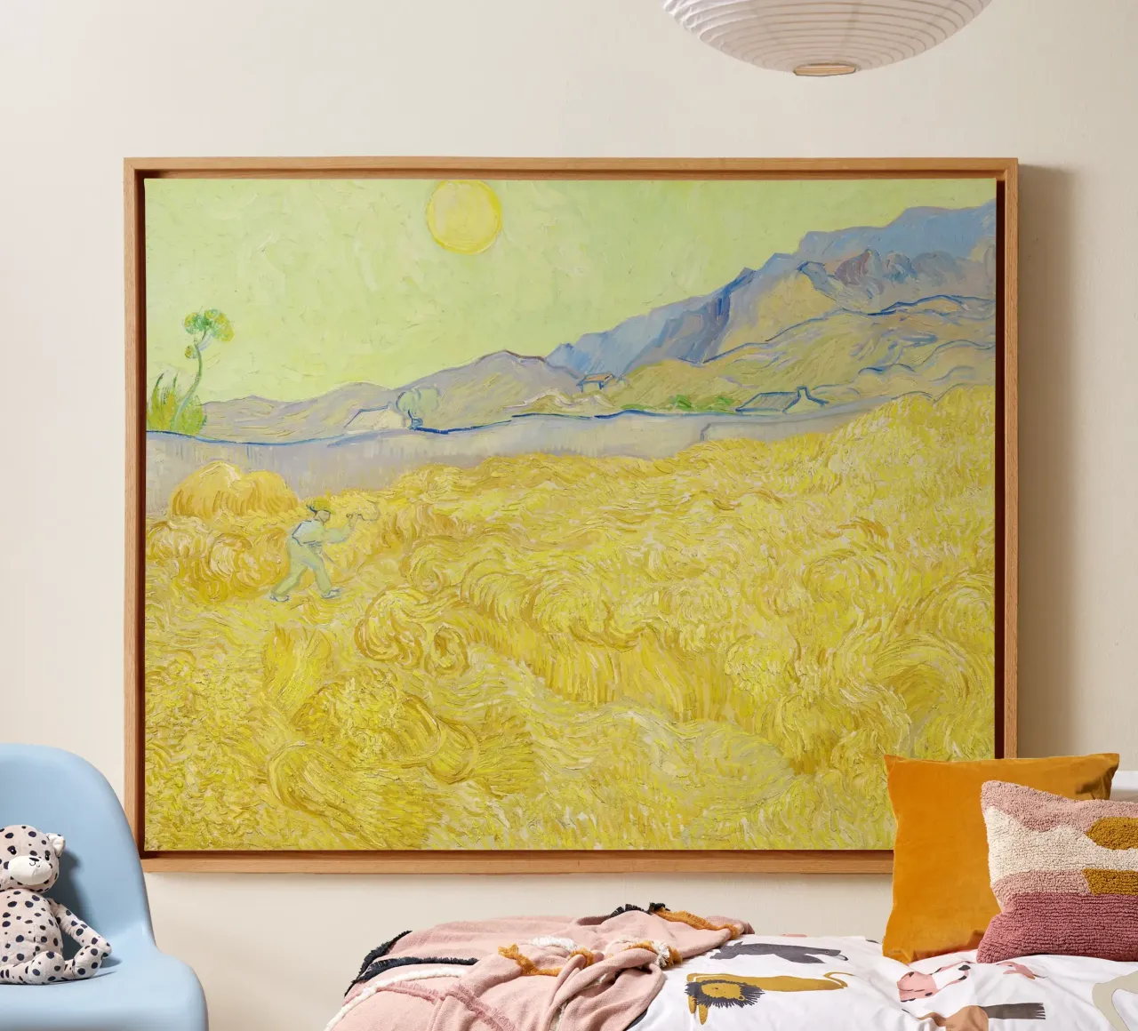 Wheatfield with a Reaper (1889) by Vincent van Gogh canvas with Floater frame by Chérie Prints