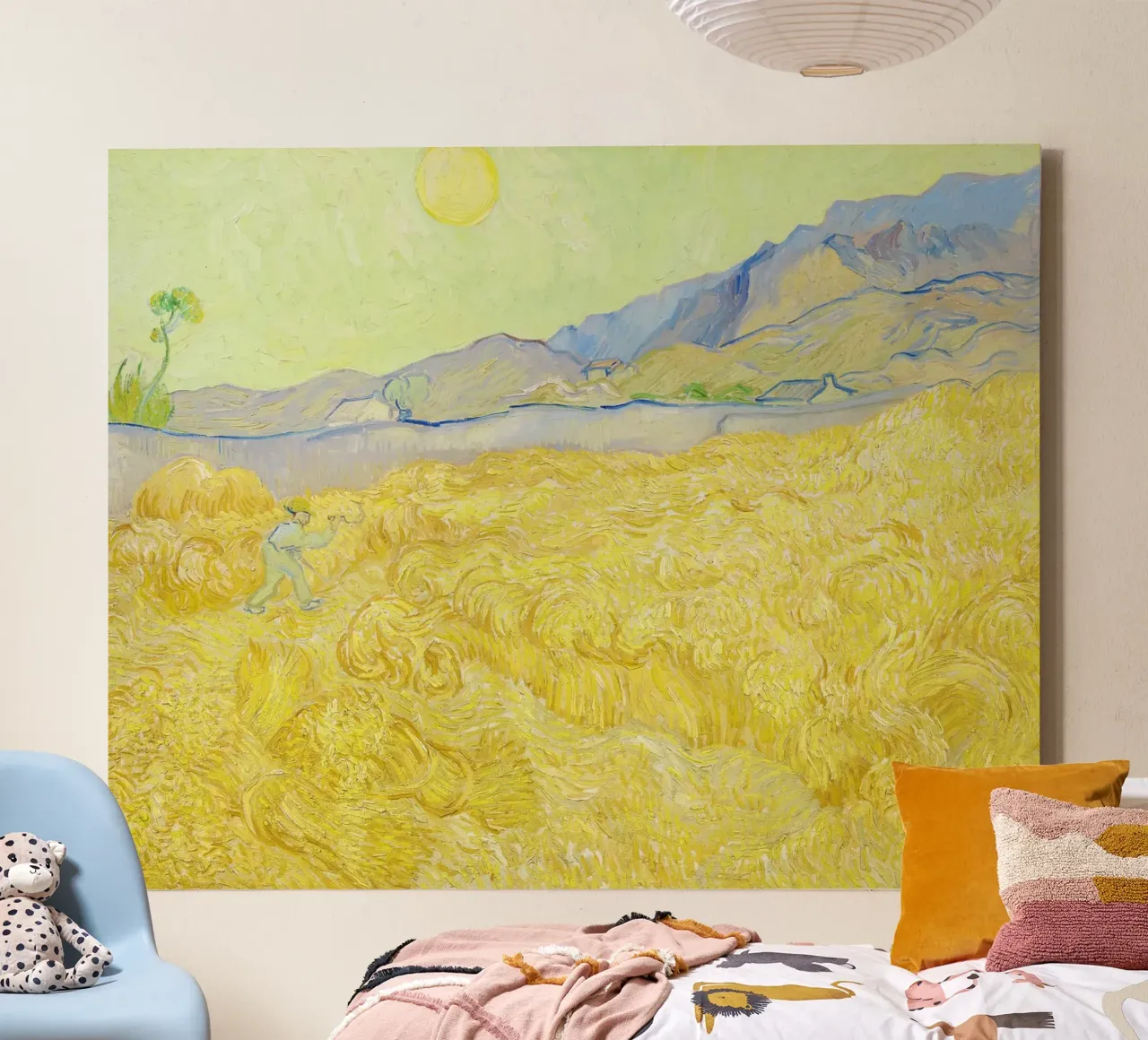 Wheatfield with a Reaper (1889) by Vincent van Gogh canvas with Floater frame by Chérie Prints