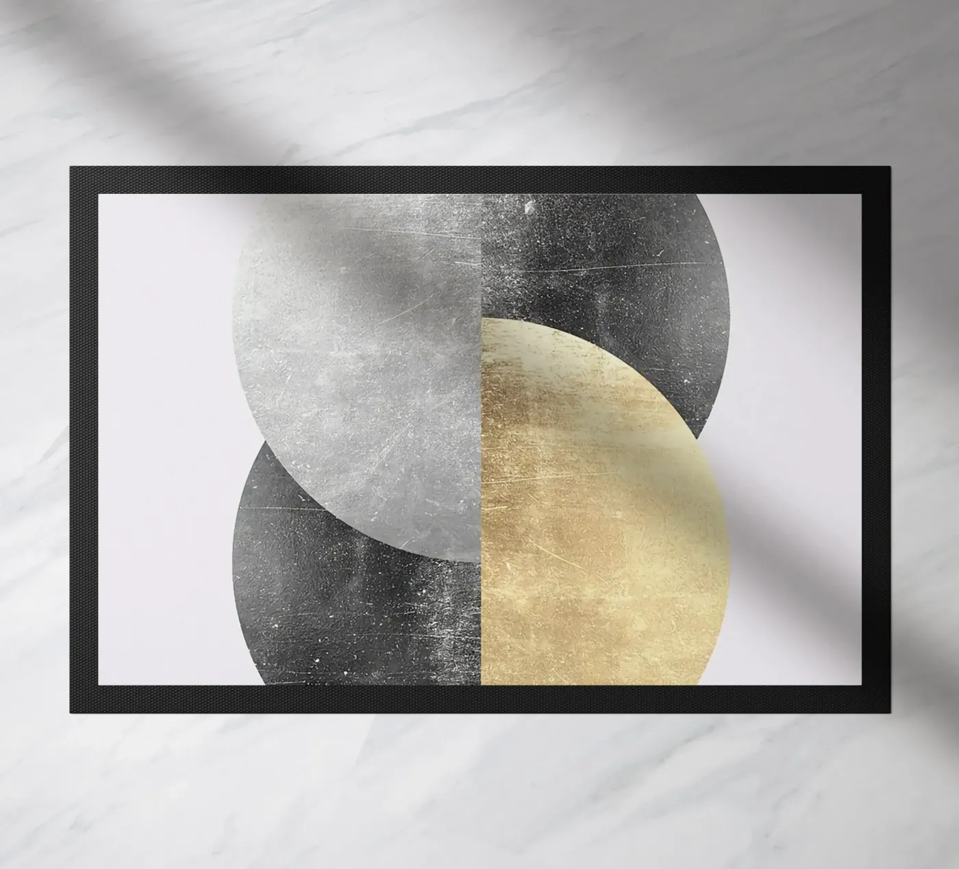circle geometric interlocking gold doormat by Patrick M Gerber