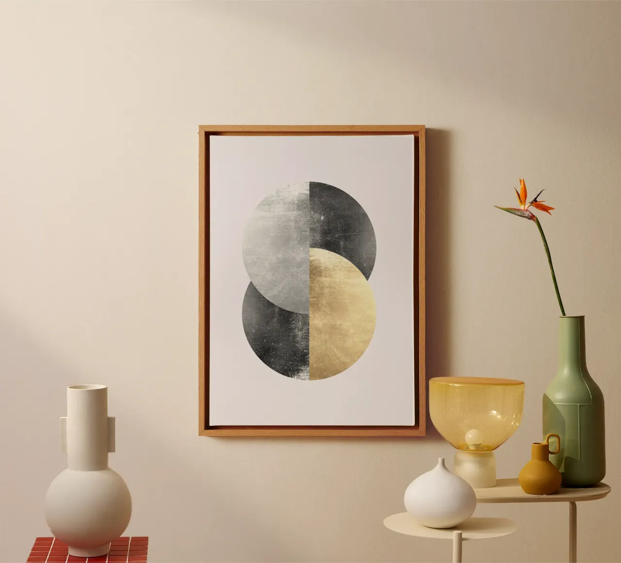 cirkel geometrisch in elkaar grijpend goud canvas met Baklijst van Patrick M Gerber