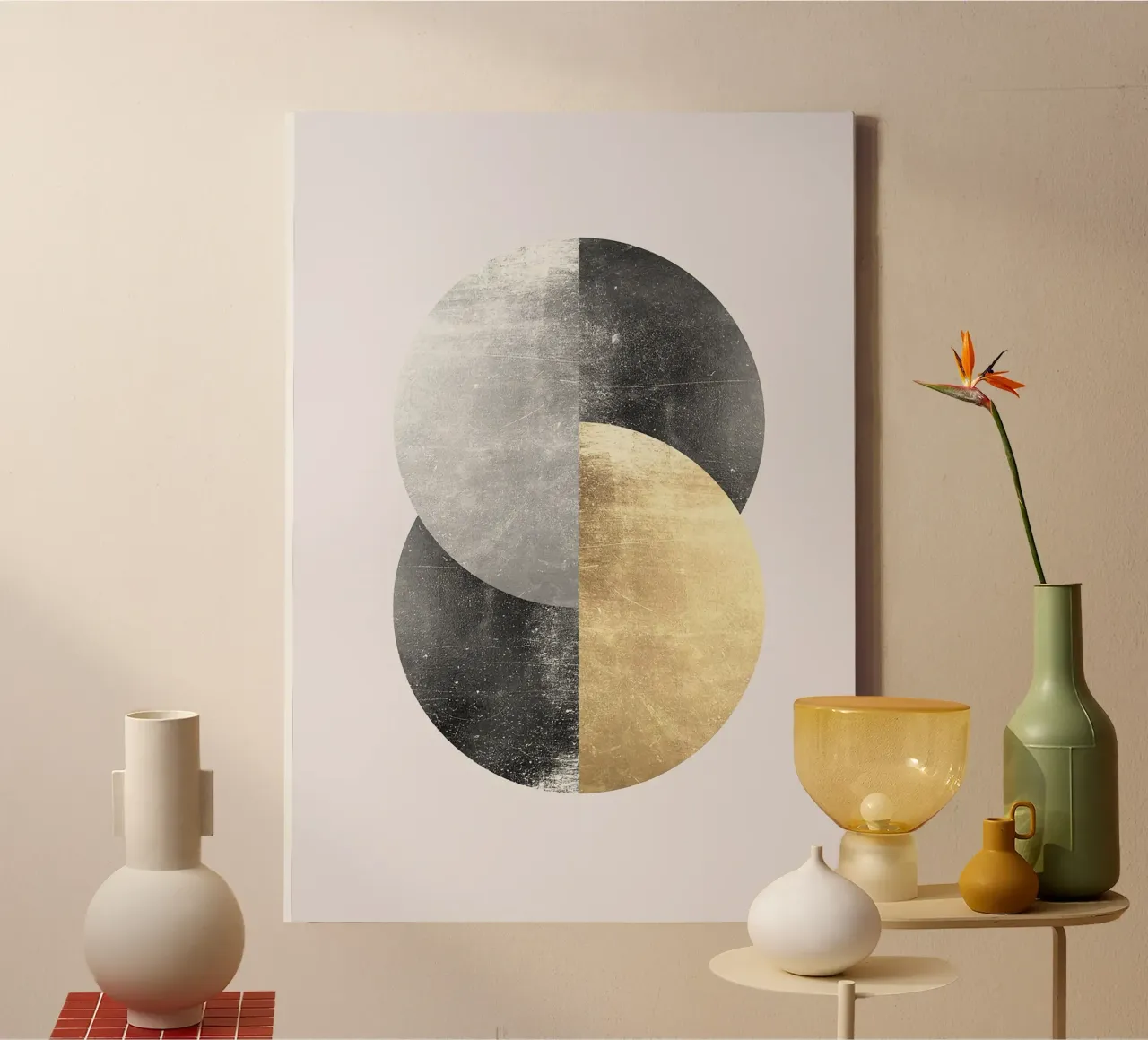 cirkel geometrisch in elkaar grijpend goud canvas met Baklijst van Patrick M Gerber