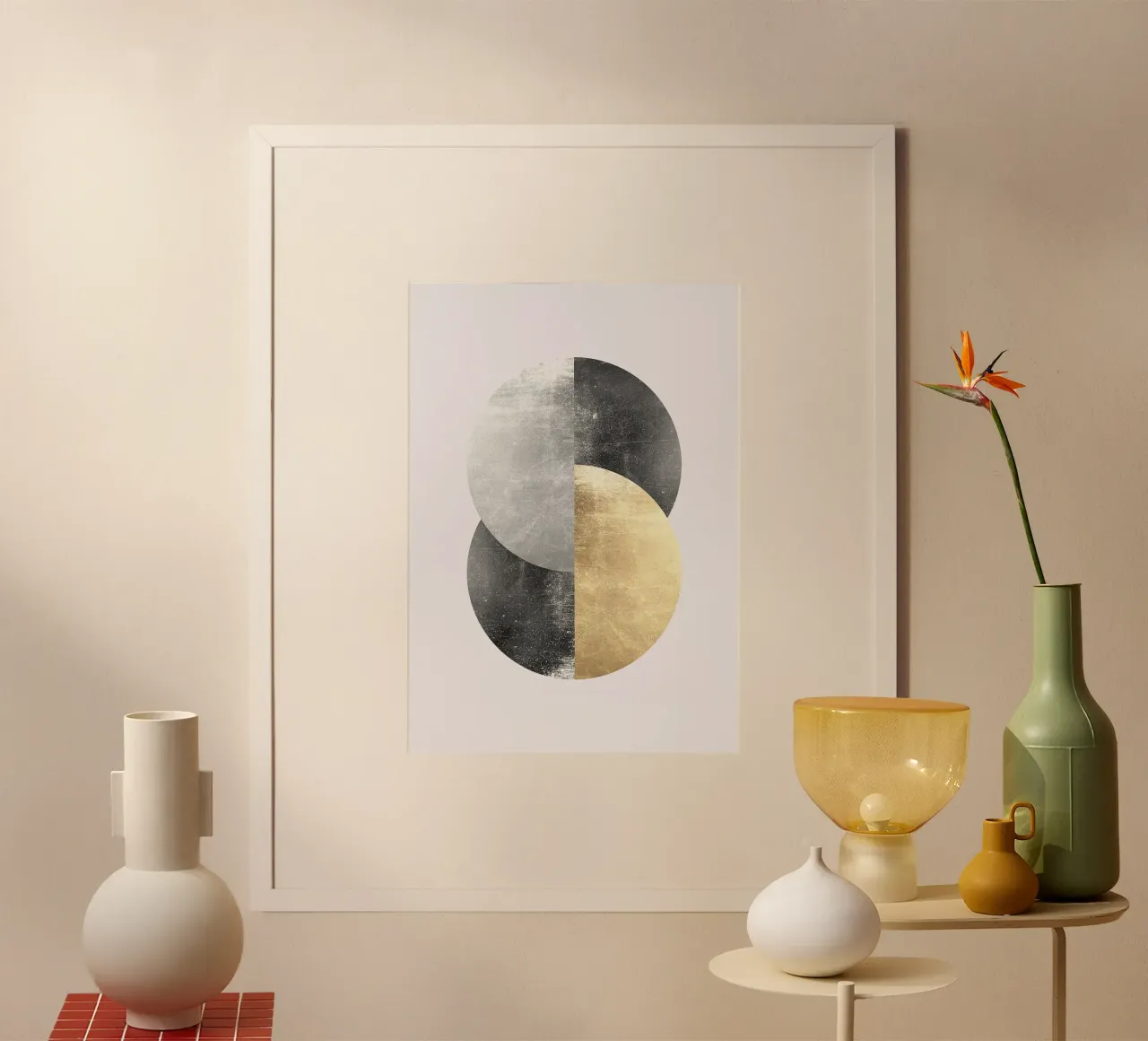 cerchio geometrico ad incastro oro poster con telaio in alluminio da Patrick M Gerber