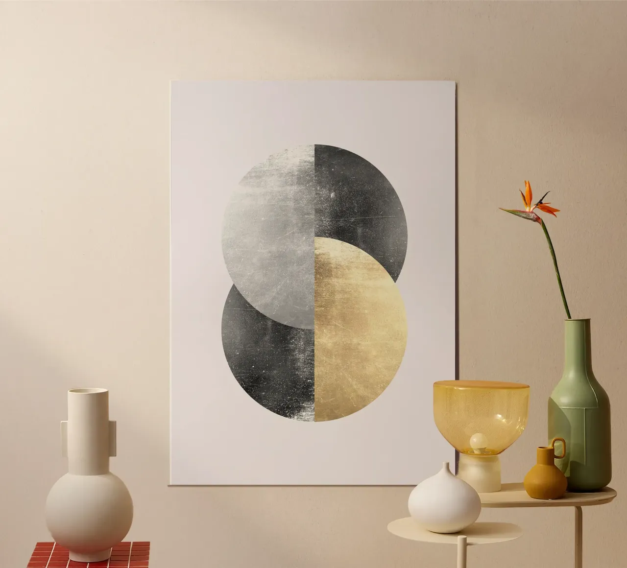 cerchio geometrico ad incastro oro poster con telaio in alluminio da Patrick M Gerber