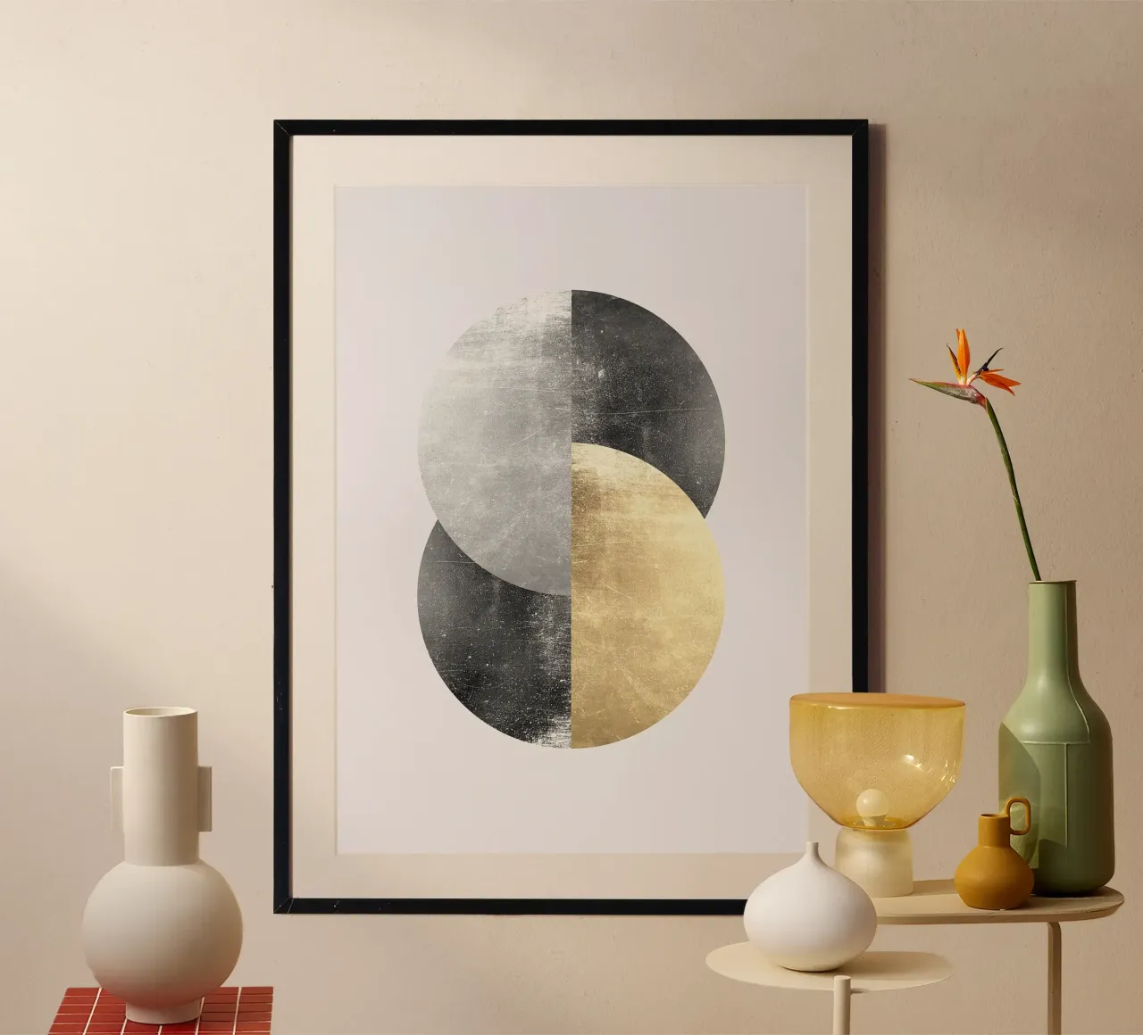 cerchio geometrico ad incastro oro poster con telaio in alluminio da Patrick M Gerber