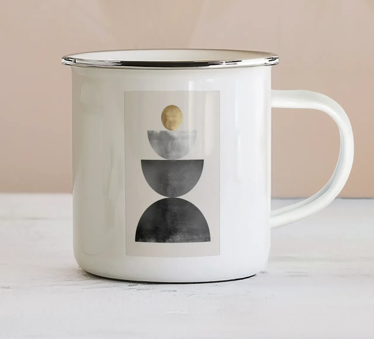 sfera d'oro semicerchi forme impilate forme geometriche tazza in smalto da Patrick M Gerber