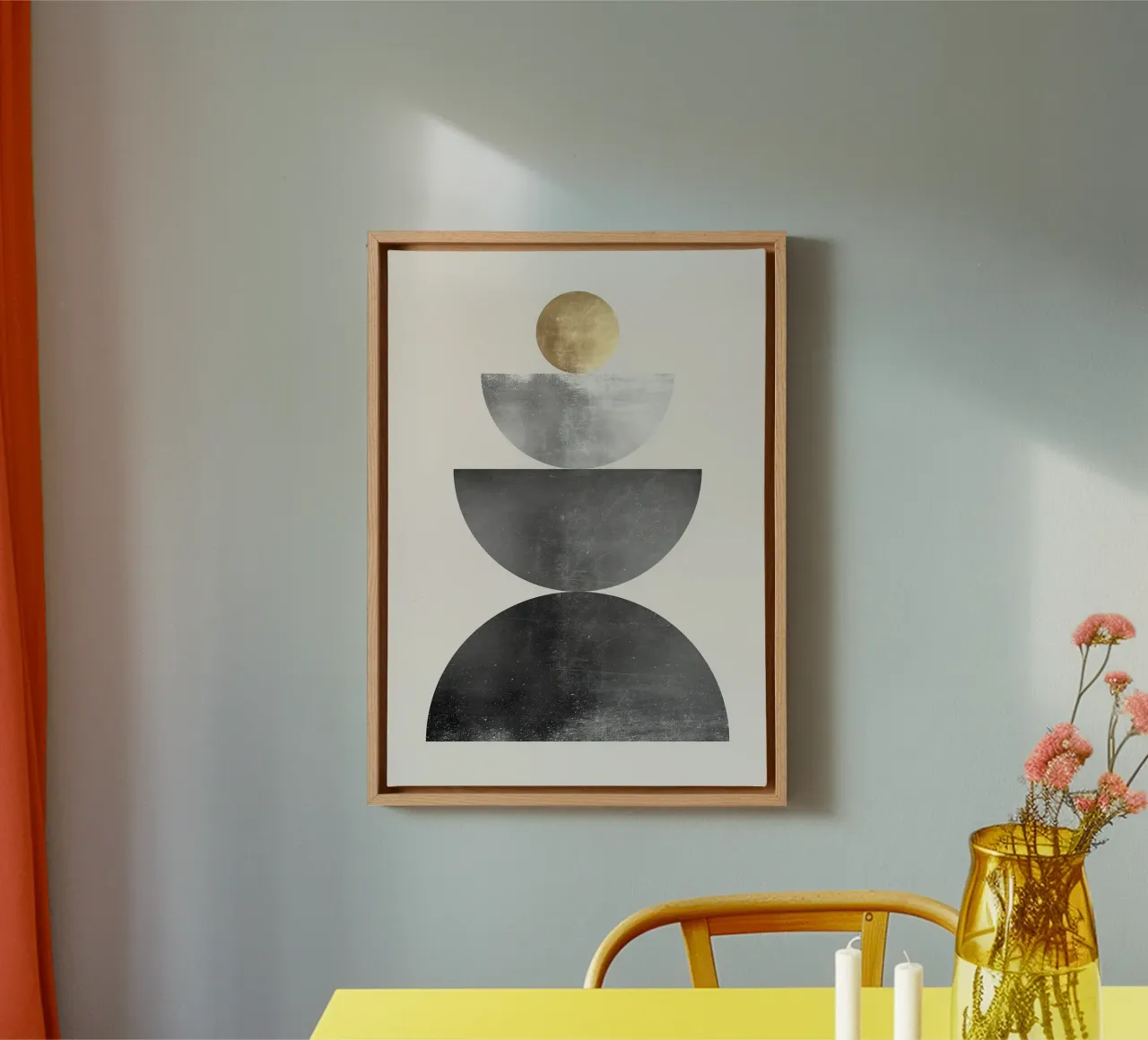 sfera d'oro semicerchi forme impilate forme geometriche tela con Cornice a cassetta da Patrick M Gerber