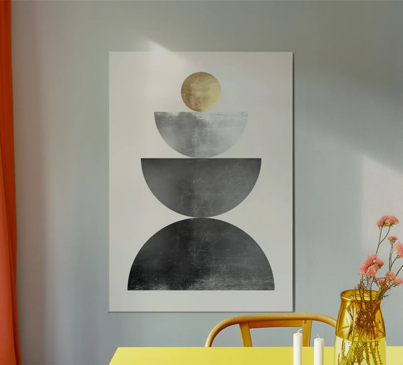 sfera d'oro semicerchi forme impilate forme geometriche poster con telaio in legno da Patrick M Gerber