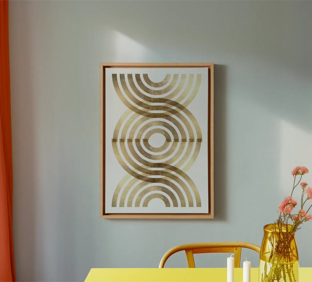 gold arches concentric circles patterns canvas with Floater frame by Patrick M Gerber