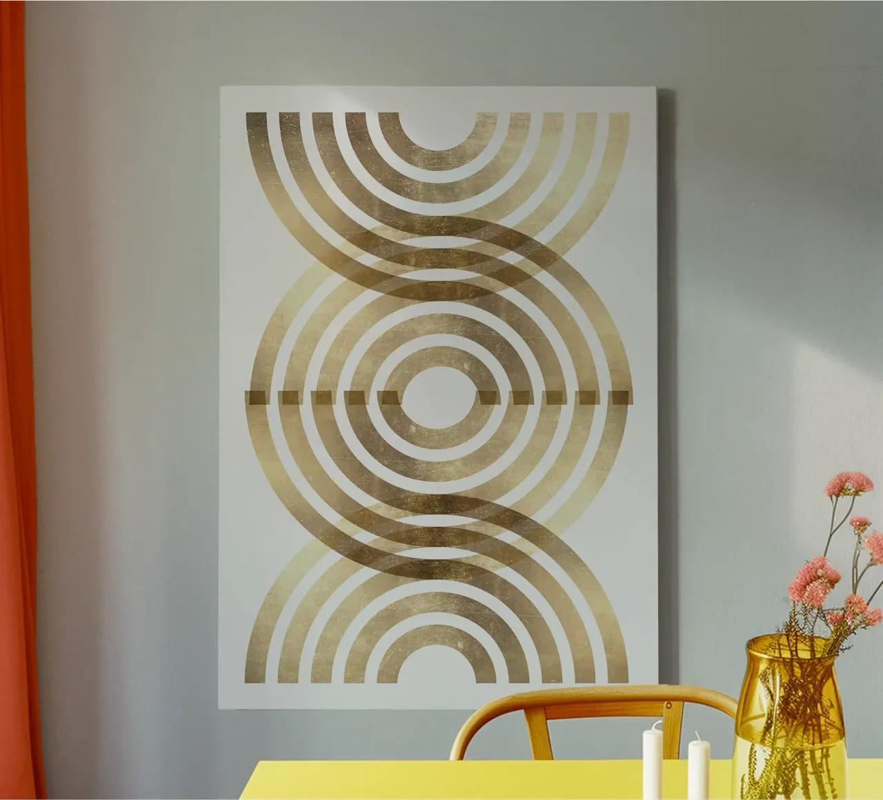 gold arches concentric circles patterns canvas with Floater frame by Patrick M Gerber