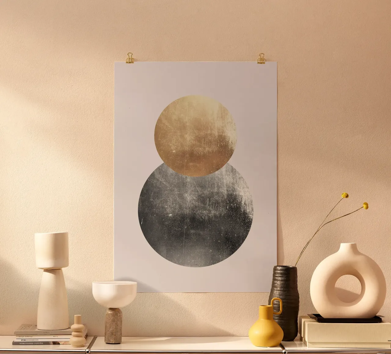 cerchi oro metallico argento testurizzato poster con telaio in legno da Patrick M Gerber