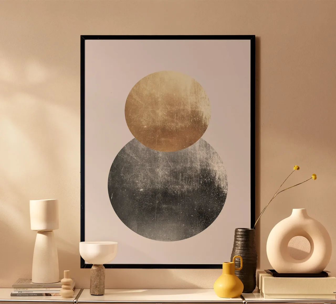 cerchi oro metallico argento testurizzato poster con telaio in legno da Patrick M Gerber