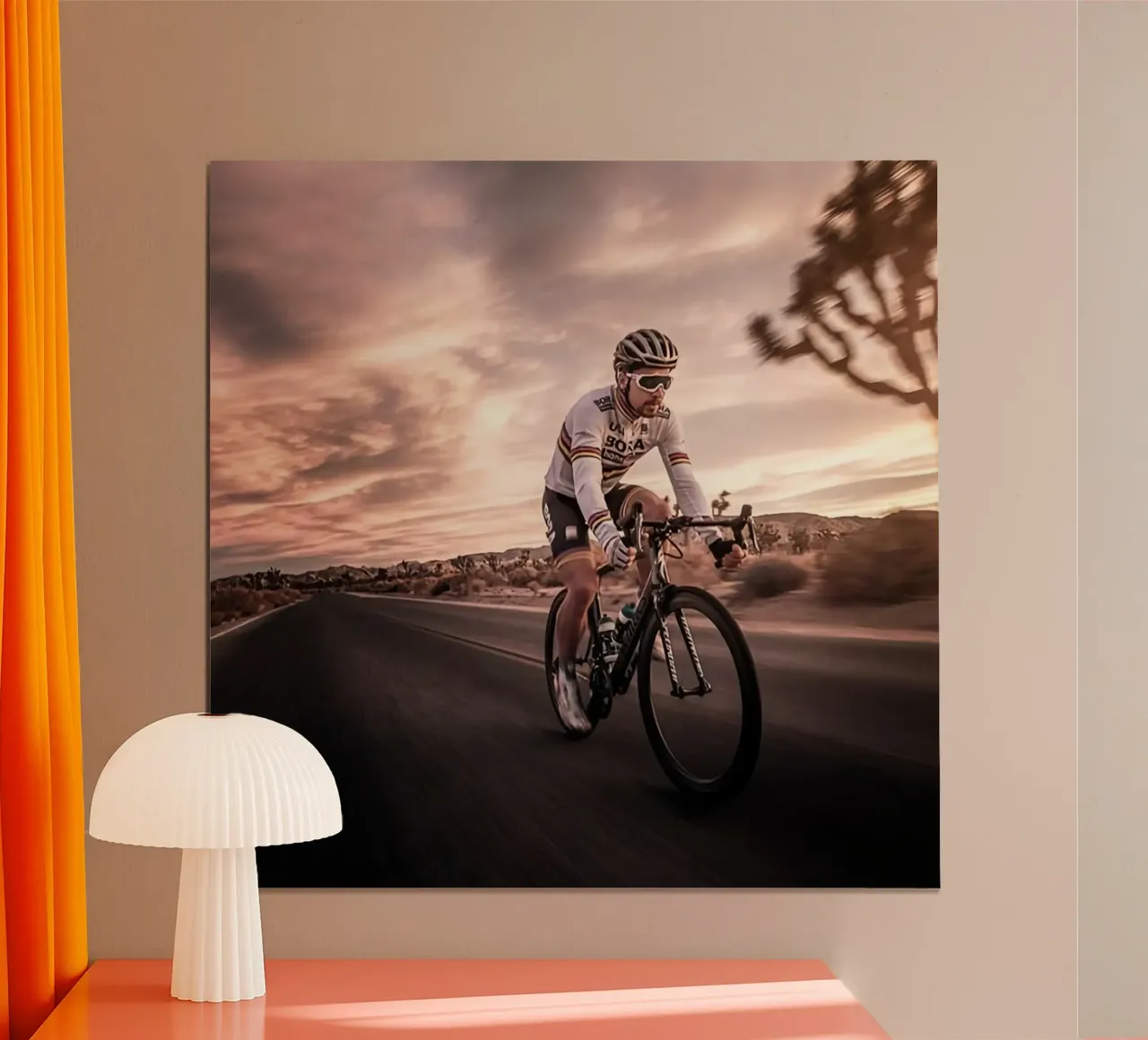 peter sagan, ciclista professionista su strada poster con telaio in plastica da addelia shope