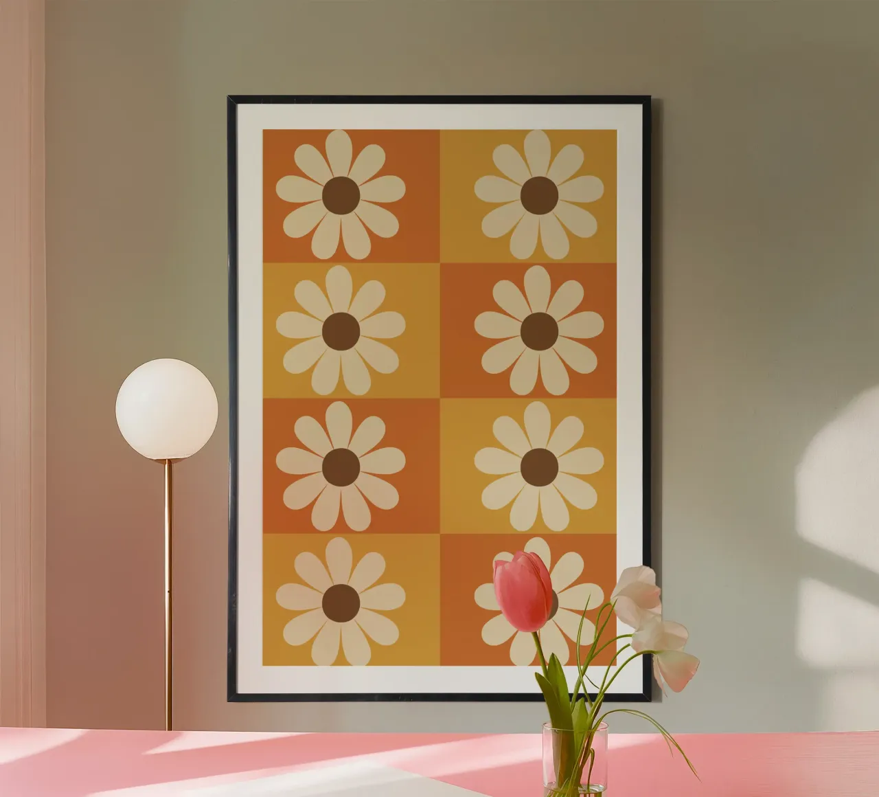 Retro Daisy Tile poster con telaio in alluminio da LisaArtes