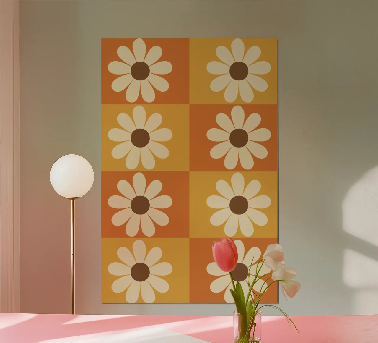 Retro Daisy Tile poster con telaio in alluminio da LisaArtes