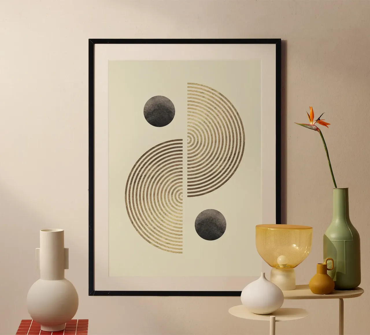 cerchi spirali simmetria forme geometriche poster con telaio in alluminio da Patrick M Gerber