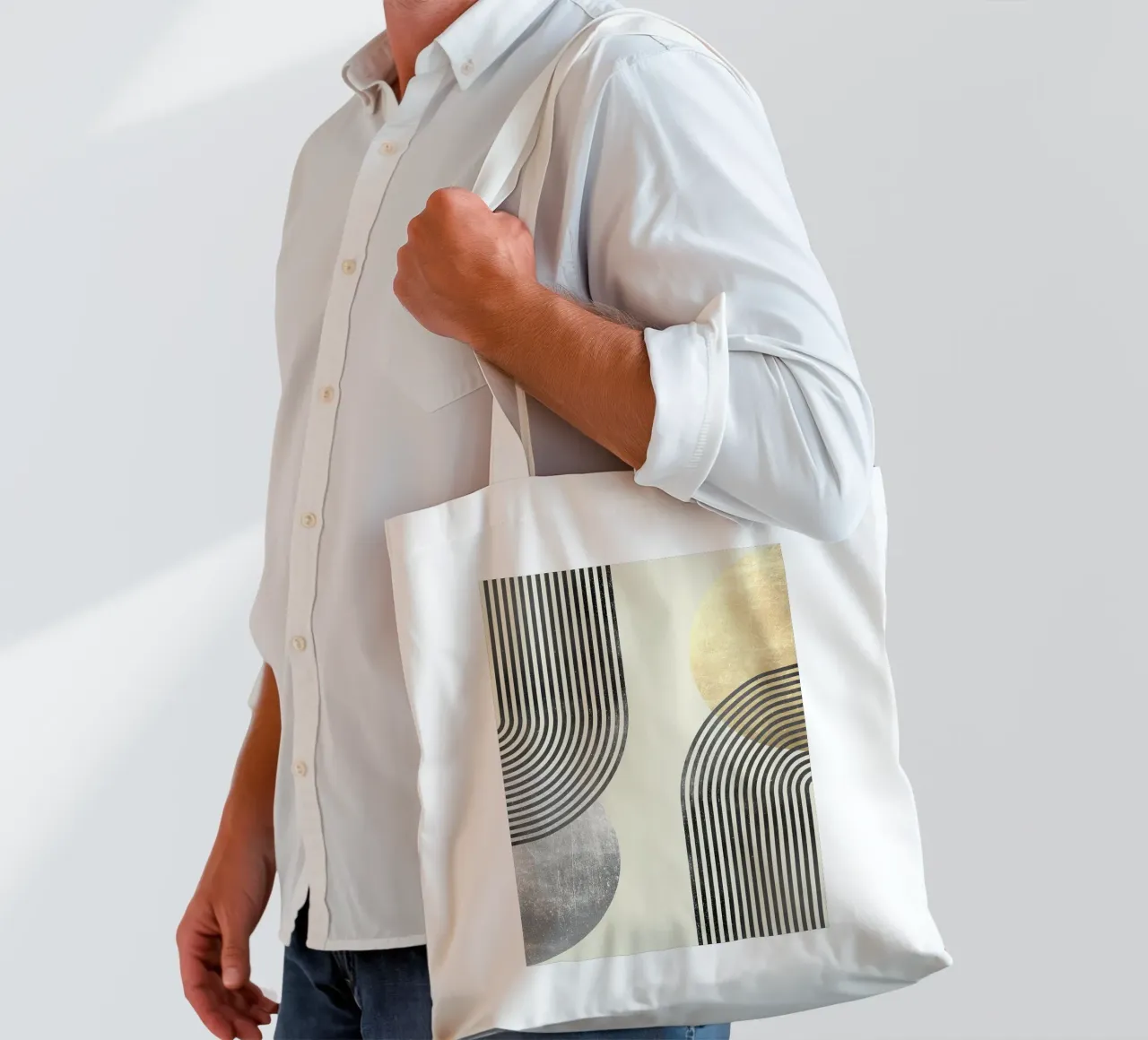 linee curve motivi a righe forme geometriche borsa in juta da Patrick M Gerber