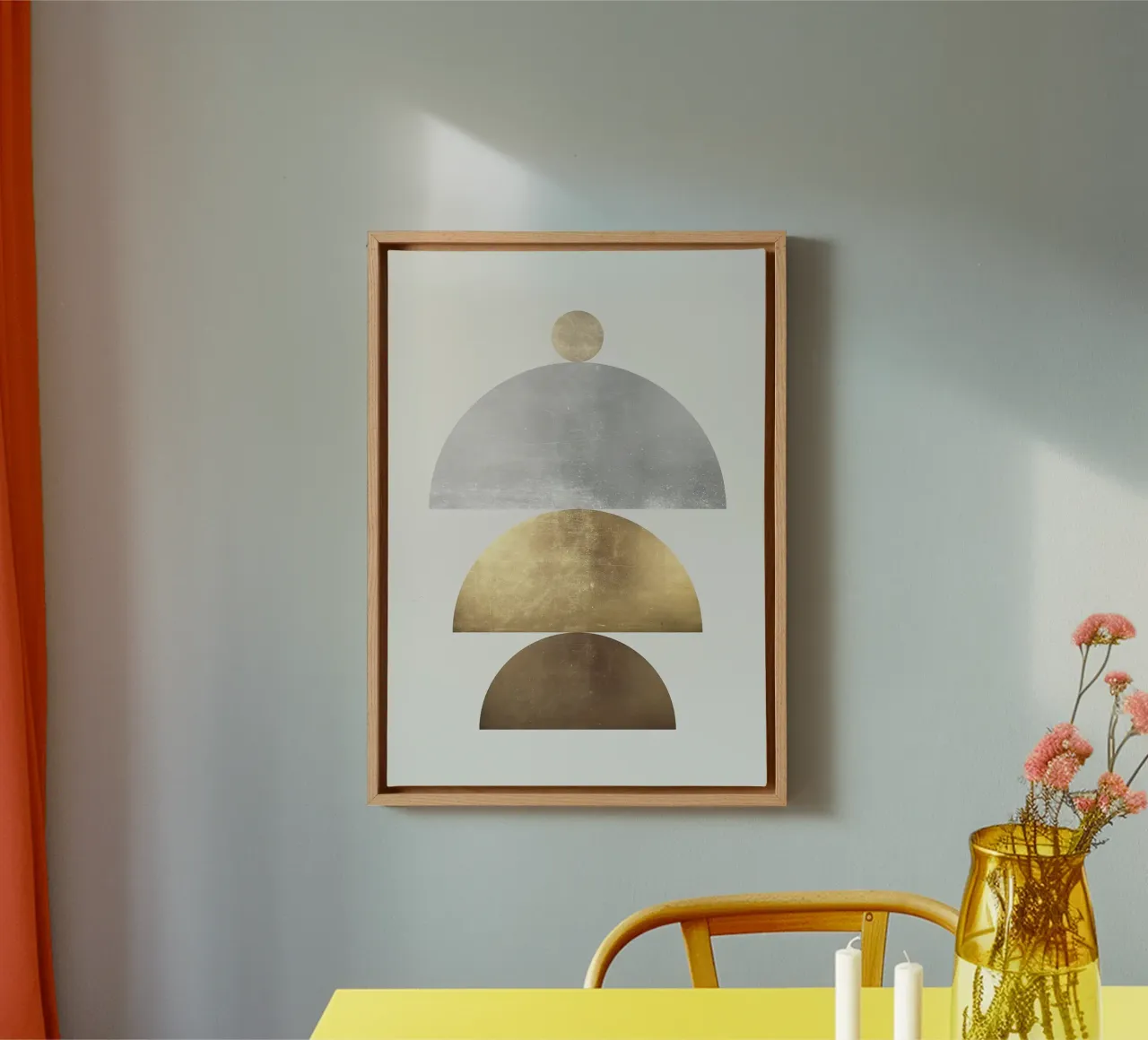 circle semicircle geometry metallic canvas with Floater frame by Patrick M Gerber